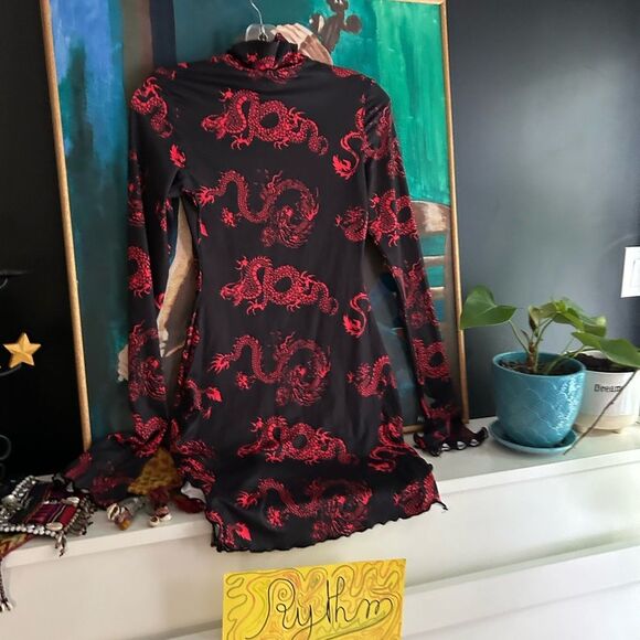 SHEIN Black and Red Dragon Print Midi Dress XS - Picture 14 of 15